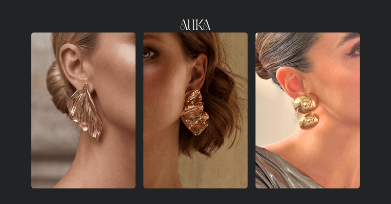 Accesorios para vestido de invitada de boda: aretes, clutch y zapatos — Auka Studio
