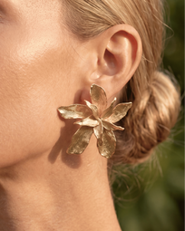 A pair of gold earrings from AUKA STUDIO's WUT GOLD EARRINGS collection, featuring elegant, shiny gold jewelry for women.